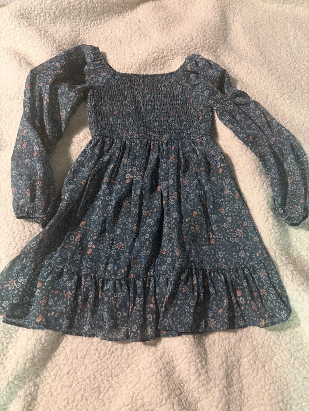 art class Blue Floral Smocked Long-Sleeve Dress